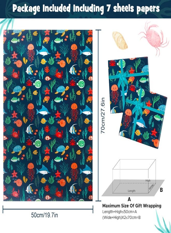 AirCool Ocean Birthday Wrapping Paper for Kids Girls Boys, 6 Sheets Under the Water Animal Coastal Design Gift Wrap Paper, 20 x 28 inch Per Sheet Folded Flat Birthday Paper for Kids Girls Boys Baby Shower - Image 2